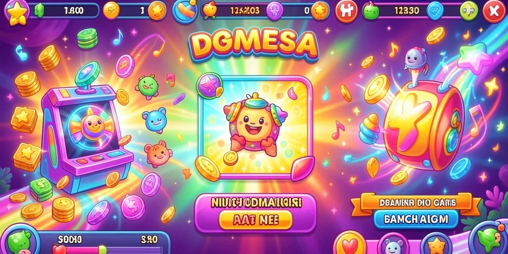 Screenshot pertama menampilkan antarmuka permainan yang colorful dan interaktif.